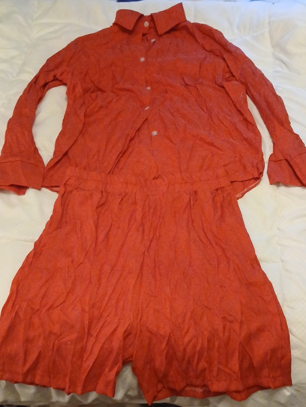 Red Two-Piece Shirt and Skirt Set